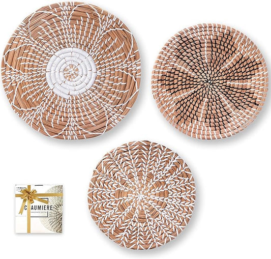 Chaumiere Scandinavian Rattan Wall Decor Boho gift - Hanging Woven wall basket wall decor set - Wicker Wall Decor Home Decor - Woven Wall Hanging Boho Basket