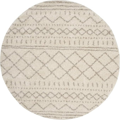 SAFAVIEH Arizona Shag Collection Area Rug - 8' Round, Ivory & Beige, Moroccan Design, Non-Shedding & Easy Care, 1.6-inch Thick Ideal for High Traffic Areas in Living Room, Bedroom (ASG741A)