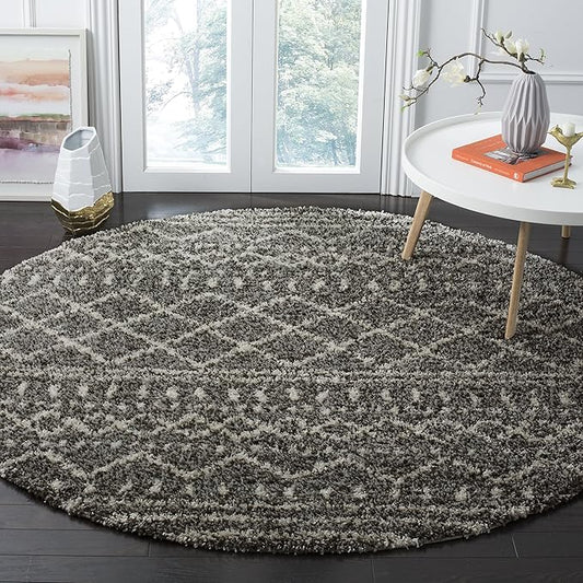 SAFAVIEH Arizona Shag Collection 3' Round Brown / Ivory ASG741B Moroccan Non-Shedding Living Room Bedroom Dining Room Entryway Plush 1.6-inch Thick Area Rug