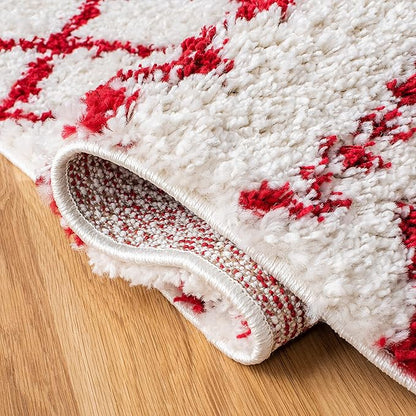 SAFAVIEH Area Rug 8x10 - Arizona Shag Collection - Large - Ivory & Red, Moroccan Design, Non-Shedding & Easy Cleaning, Ultra Plush Thick Pile, Ideal for Living Room, Bedroom, Dining Space (ASG741P)