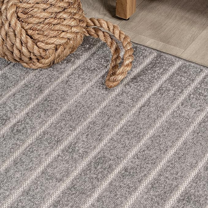 Eyely NCS101B-28 Scandinavian Odense Minimalist Angle Geometric Indoor Runner Rug, Modern, Contemporary, Coastal, Bohemian, Bedroom, Kitchen, Living Room, Non Shedding, Gray/Ivory, 2' x 8'