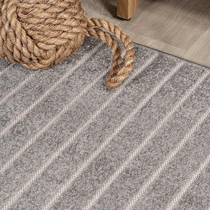 Eyely NCS101B-28 Scandinavian Odense Minimalist Angle Geometric Indoor Runner Rug, Modern, Contemporary, Coastal, Bohemian, Bedroom, Kitchen, Living Room, Non Shedding, Gray/Ivory, 2' x 8'