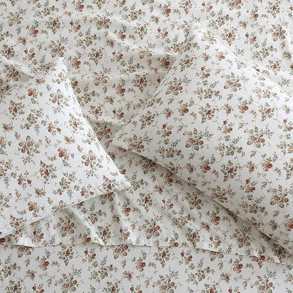 Laura Ashley - Flannel Sheets Twin Size, Anti-Pilling & Wrinkle Resistant Cotton, Touchably Soft for All-Season Comfort - Bed Sheets with Matching Pillowcase & Fitted Sheet (Le Fleur Orange)