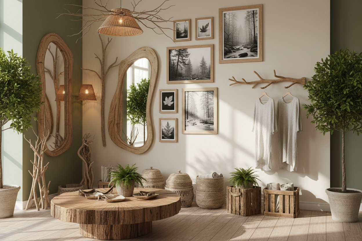 Natural forest tree feel, Mirrors, picture frames, props, lighting, hangers, storage items, etc.